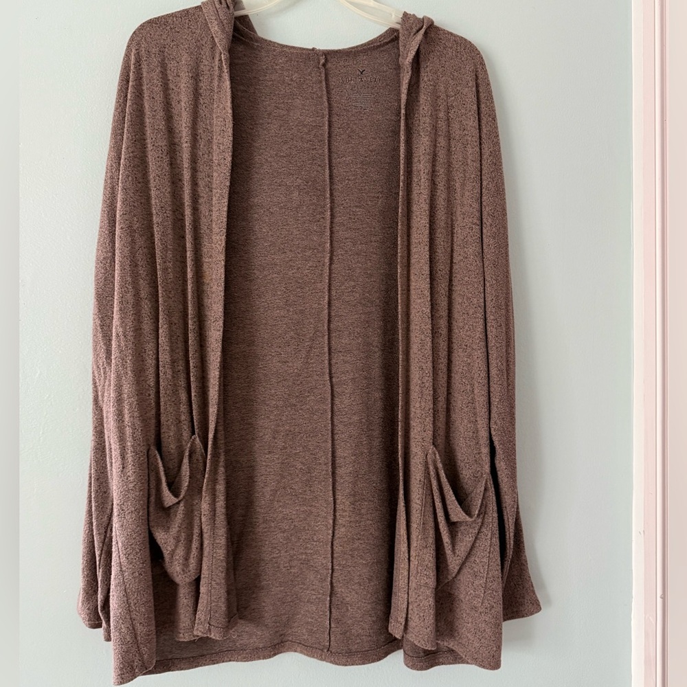 Lush Hooded Open-Front Cardigan in Mauve Brown